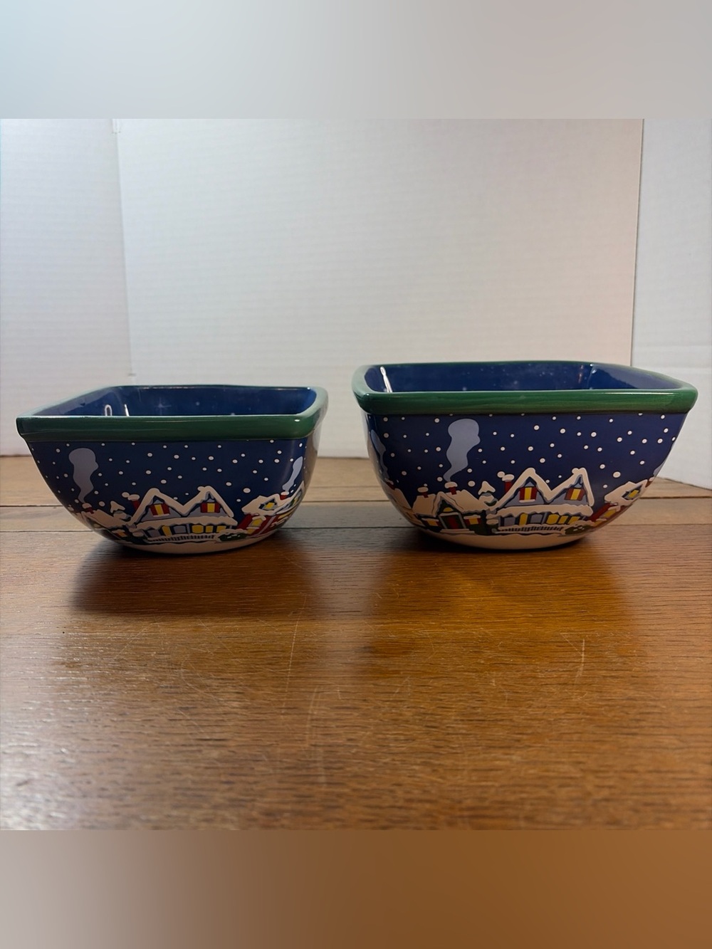 Temptations Snowy Night Blue Stoneware Ovenware Baking Dishes 6" and 7" Set of 2